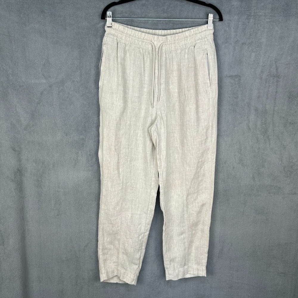 Athleta Retreat High Rise Linen Ankle Pant Womens Small Petite Tan Resort Comfy